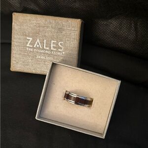 Zales Men's Silver Band with Brown Inlay